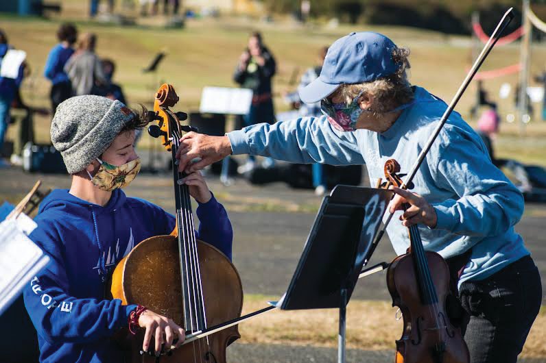 Port Townsend High School music students were able to take advantage of mild fall weather to play outside during a recent retreat held at Fort Casey.